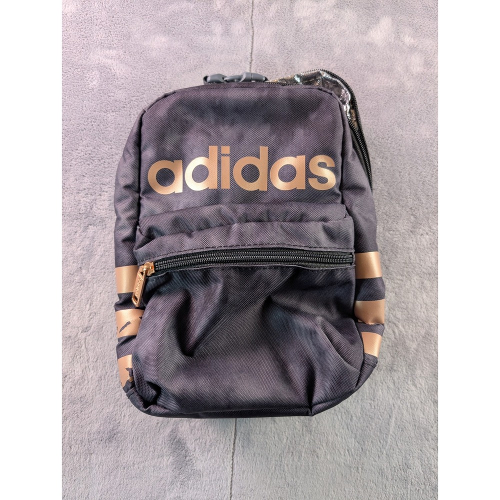 Adidas Insulated Lunch Bag Black Rose Gold Logo Stripe Zippered Mesh Pocket